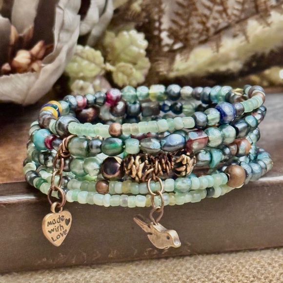 Hand Crafted Jewelry - Bohemian Gypsy Handcrafted Beaded Bracelet with Charms